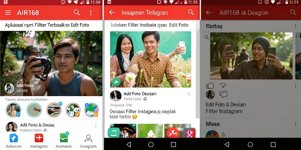 Tampilan antarmuka AIR168 dengan berbagai opsi filter Instagram yang menarik.