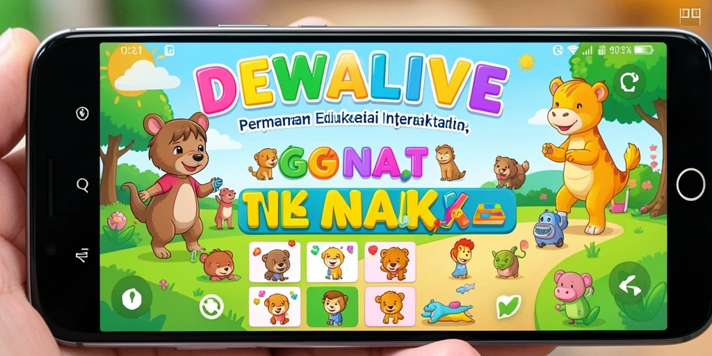 Antarmuka DEWALIVE yang penuh warna dan interaktif untuk anak-anak.