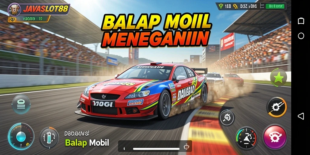 Screenshot utama menampilkan balapan mendebarkan di lintasan yang menantang.