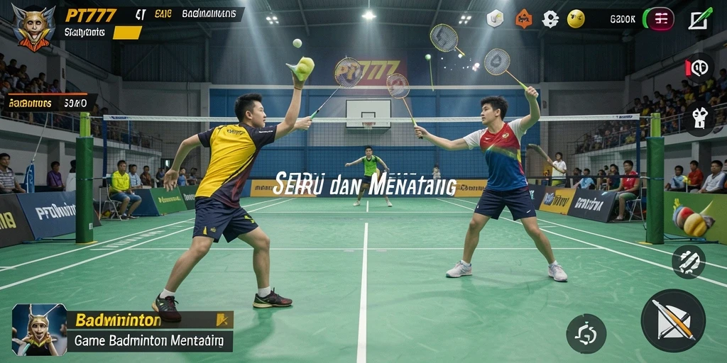 Antarmuka PT777 menampilkan grafik Badminton yang menarik dan fungsional.