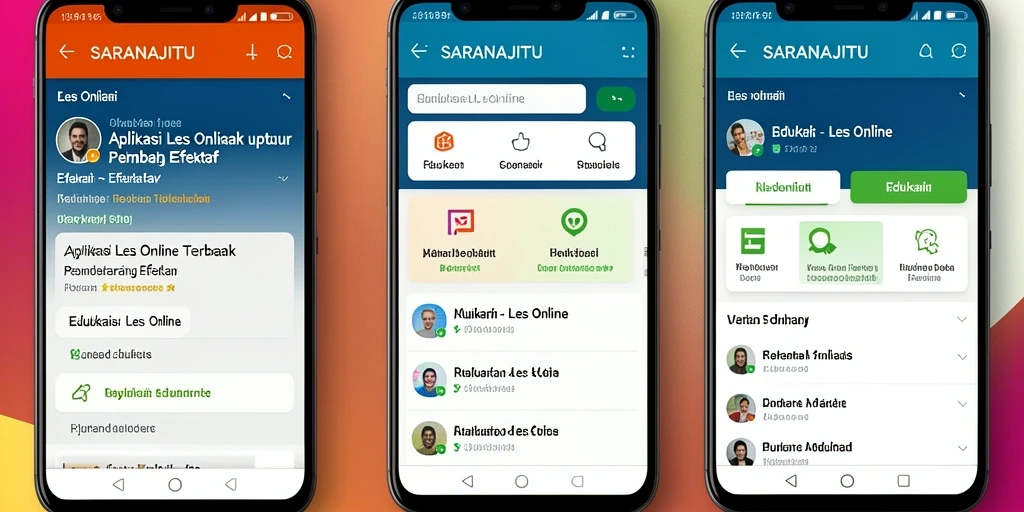 Tampilan antarmuka aplikasi Les Online SARANAJITU yang interaktif.