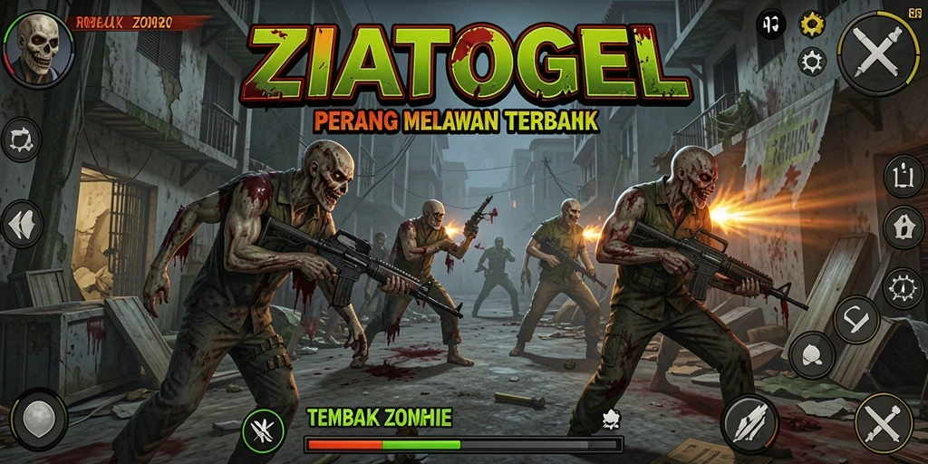 Screenshot menampilkan aksi seru dalam ZIATOGEL saat melawan zombie.