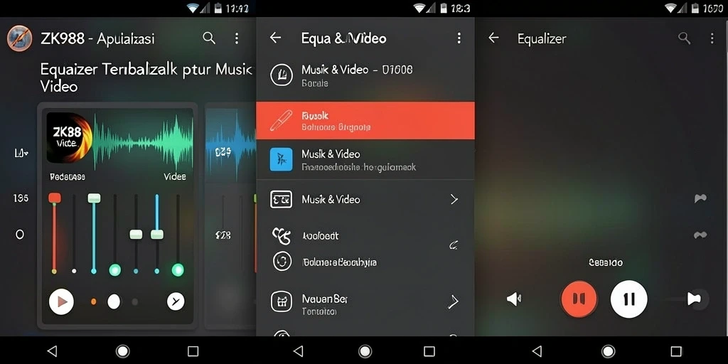 Antarmuka aplikasikan Equalizer ZK988 dengan berbagai fitur pengaturan suara.